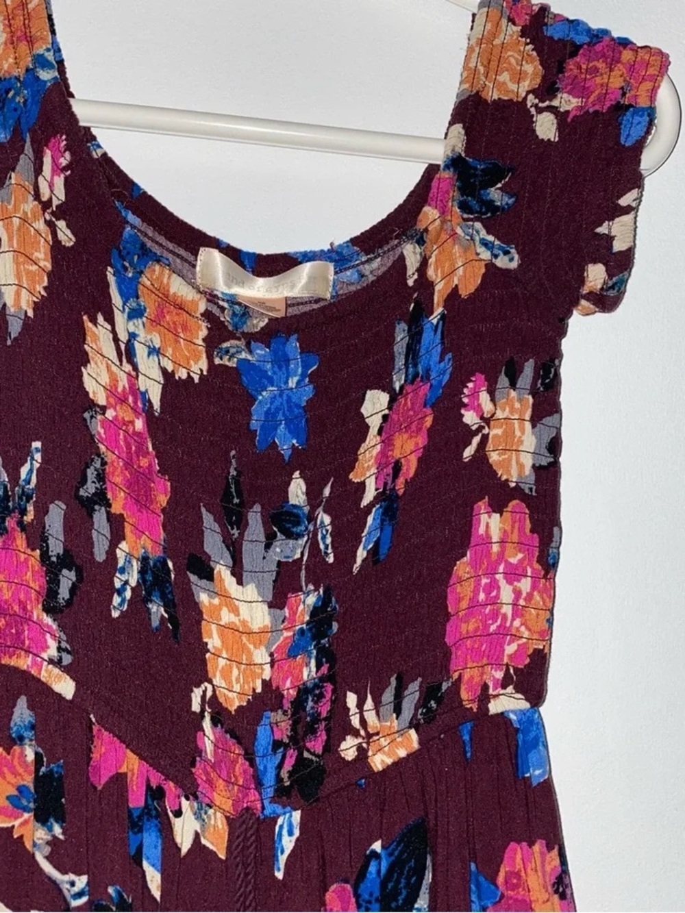 Floral Scoop-Neck Dress in Burgundy with Multicolor Print